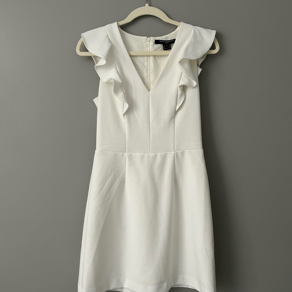 French Connection White Ruffle Mini Dress